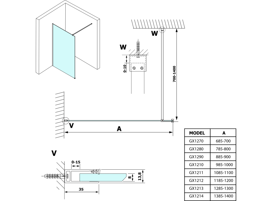 Gelco VARIO čiré sklo 1000x2000mm GX1210