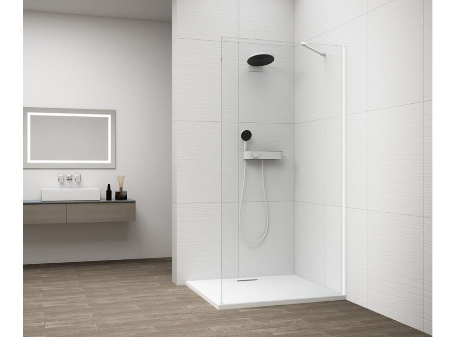 Polysan ESCA WHITE MATT jednodílná sprchová zástěna k instalaci ke stěně, sklo čiré, 1300 mm ES1013-03