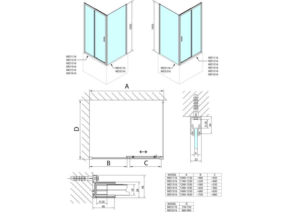 Polysan DEEP obdélníkový sprchový kout 1400x750mm L/P varianta, čiré sklo MD1416MD3116