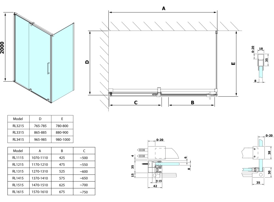 Polysan ROLLS LINE obdélníkový sprchový kout 1500x900 mm, L/P varianta, čiré sklo RL1515RL3315