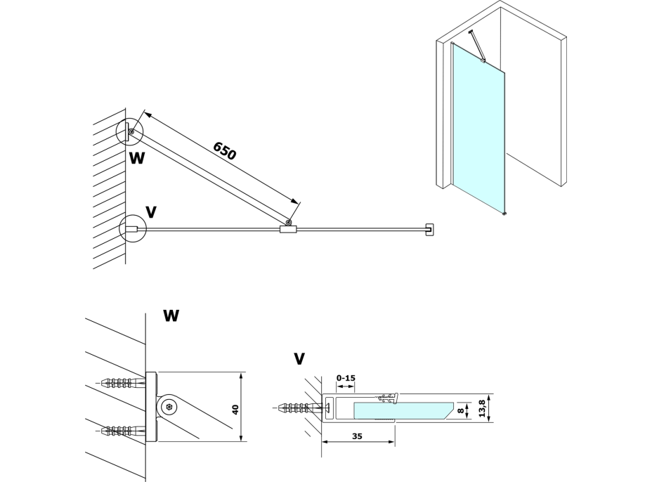 Gelco VARIO rohová vzpěra 650mm, bílá mat GX2015