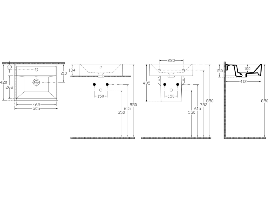 Aqualine VEGA sestava koupelnového nábytku, š. 125 cm, bílá/dub platin VG064-04