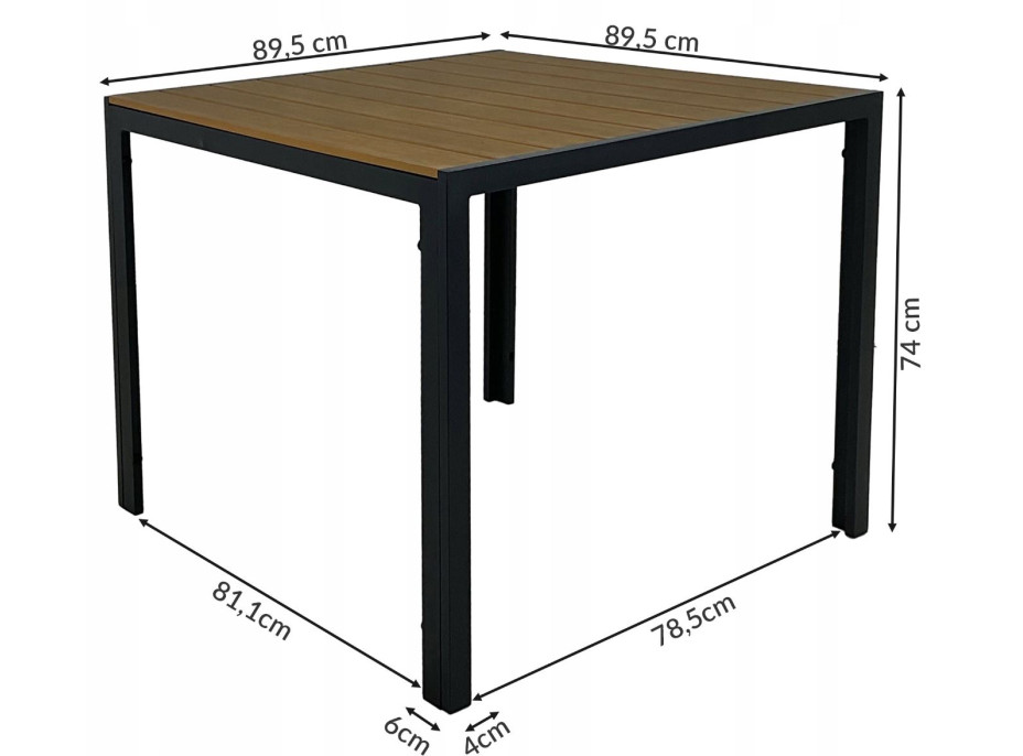 Zahradní stůl ALICE - 90x90 cm - černý/dřevo