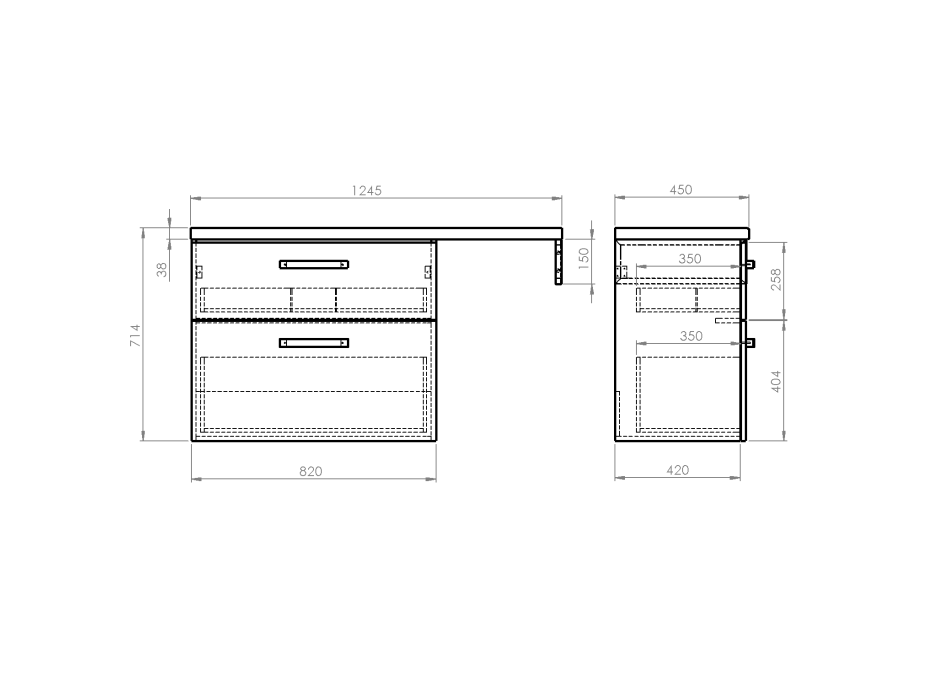 Aqualine VEGA sestava koupelnového nábytku, š. 125 cm, dub platin VG883-02