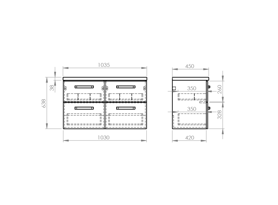 Aqualine VEGA sestava koupelnového nábytku, š. 104 cm, bílá/dub platin VG052-04