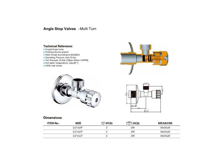 Aqualine MULTITURN rohový ventil 1/2"x3/8", pár, chrom 5316