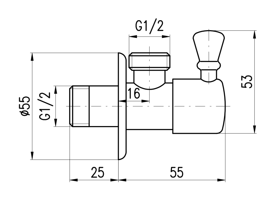 Sapho Rohový ventil, 1/2"x 1/2", bronz ROTO6