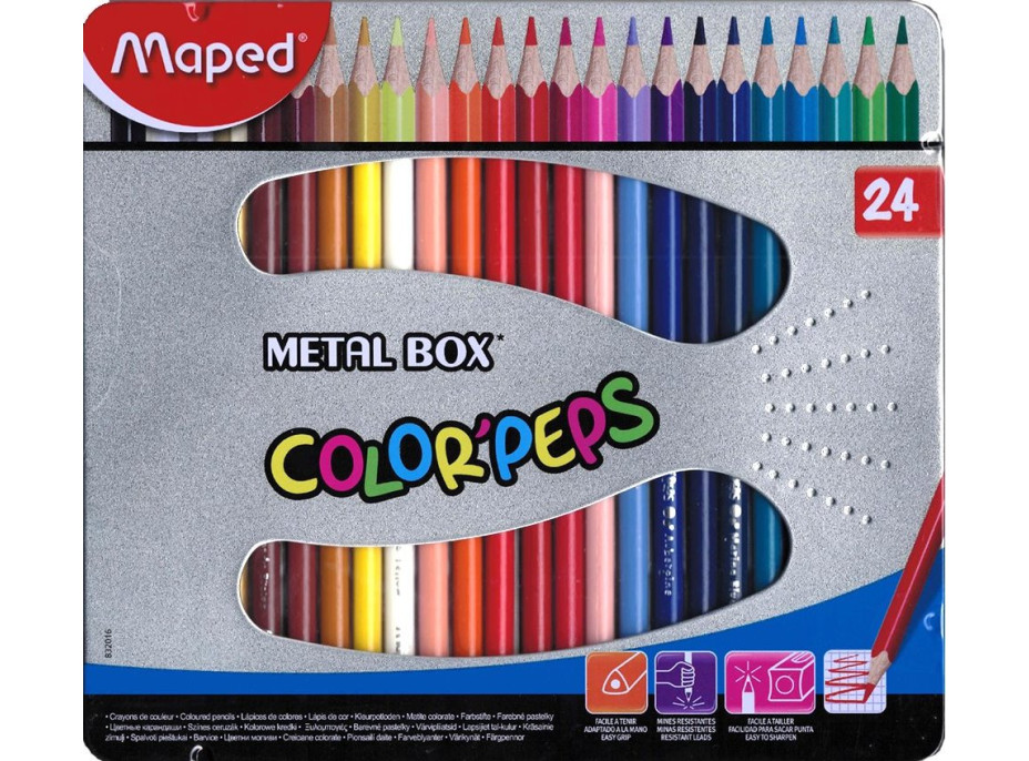 MAPED Pastelky trojhranné Color'Peps 24ks v plechové krabičce