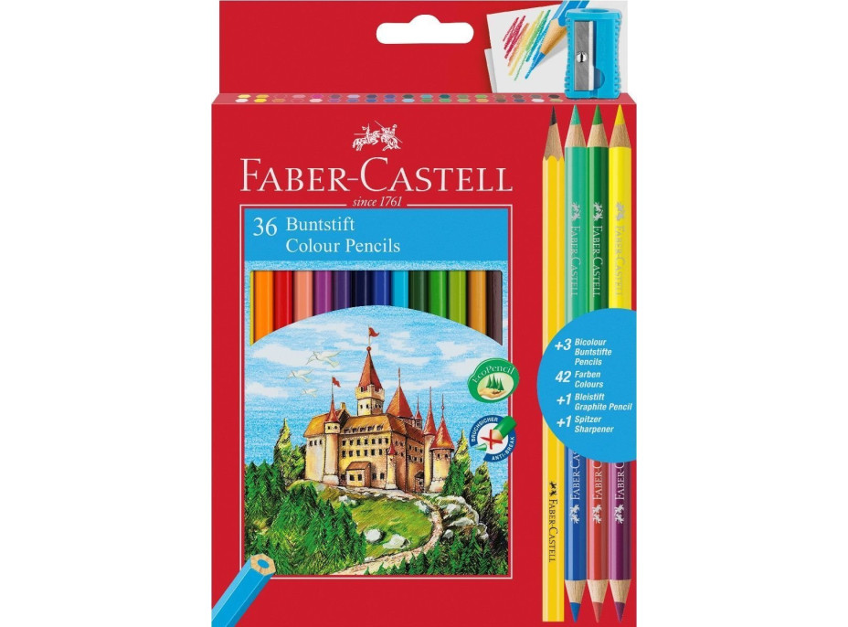 Faber-Castell Pastelky 36 ks + ořezávátko, tužka a duo pastelky