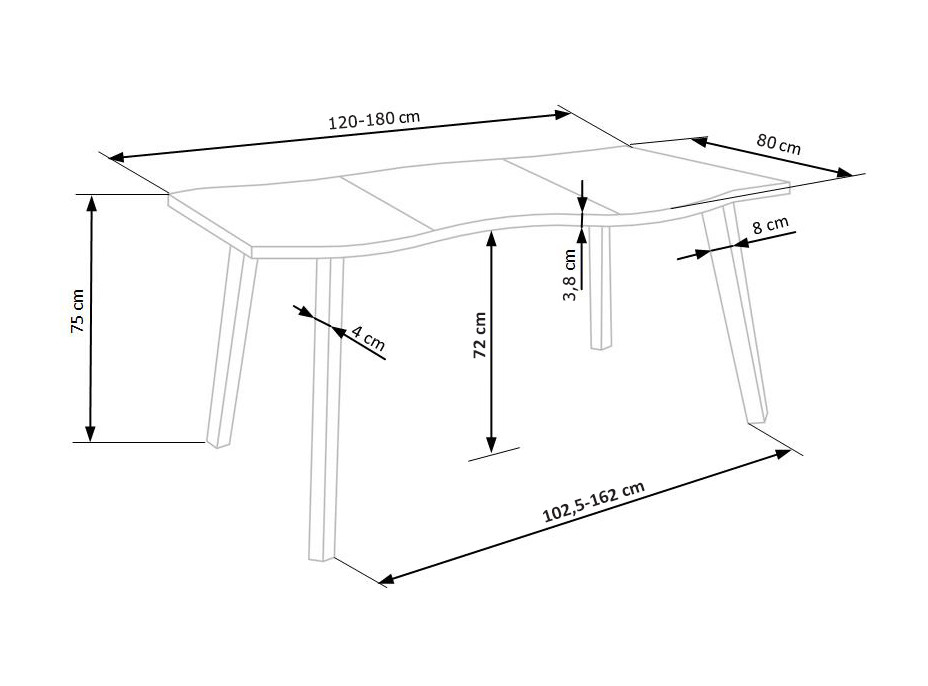 Jídelní stůl DICKSON 120(180)x80x75 cm - rozkládací - přírodní/černý
