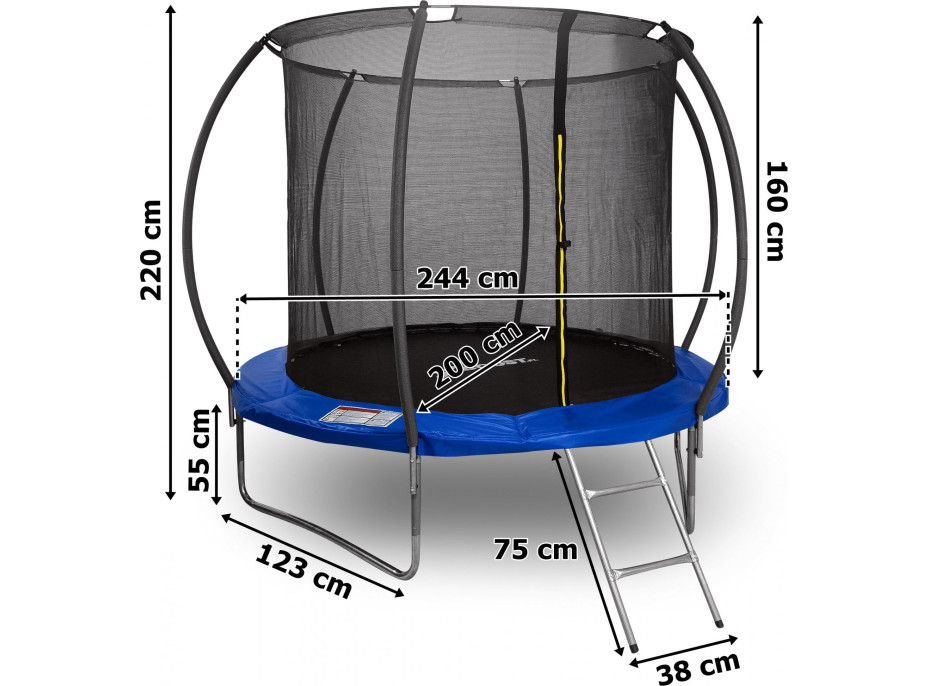 Trampolína HENZEN 244 cm se sítí a žebříkem - modrá