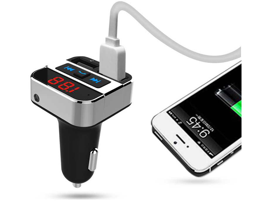 Solight FM transmitter s bluetooth připojením do auta, 2x USB + handsfree