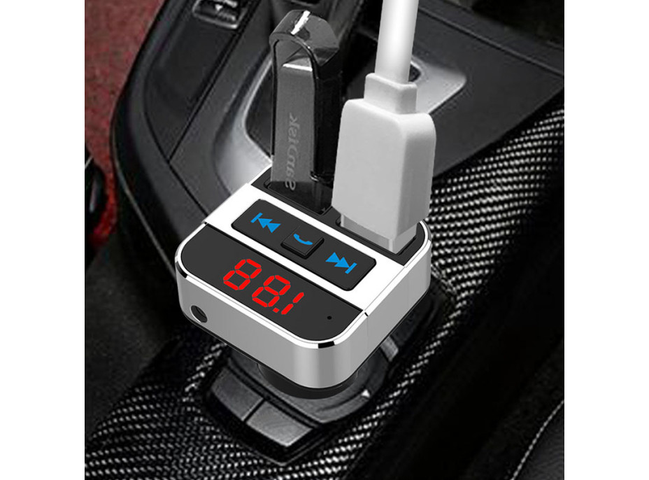 Solight FM transmitter s bluetooth připojením do auta, 2x USB + handsfree