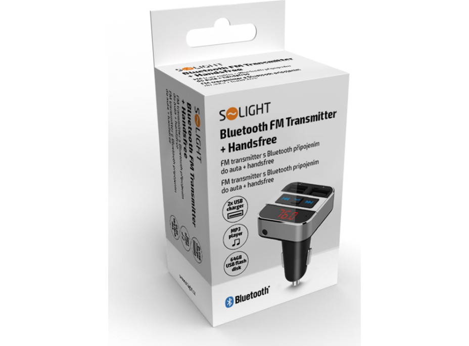 Solight FM transmitter s bluetooth připojením do auta, 2x USB + handsfree