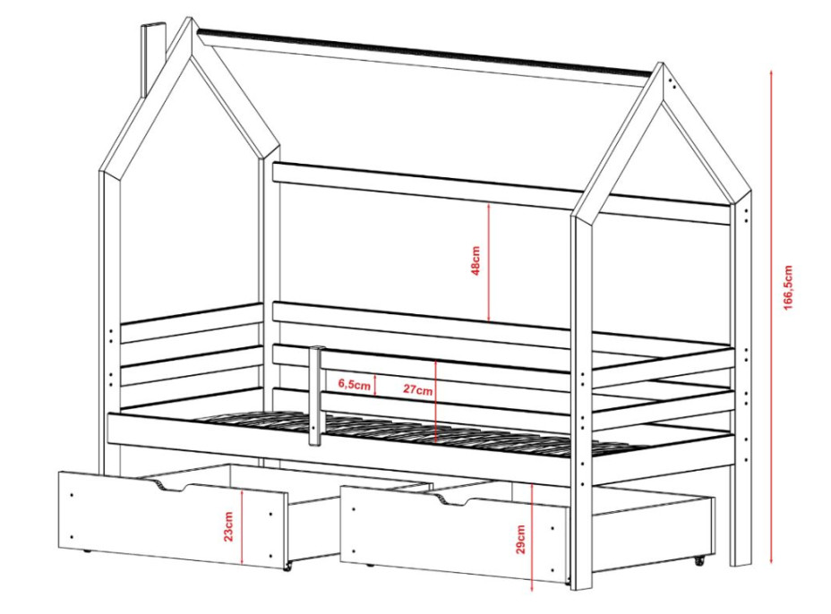 Dětská domečková postel LILIE se šuplíky - 200x90 cm