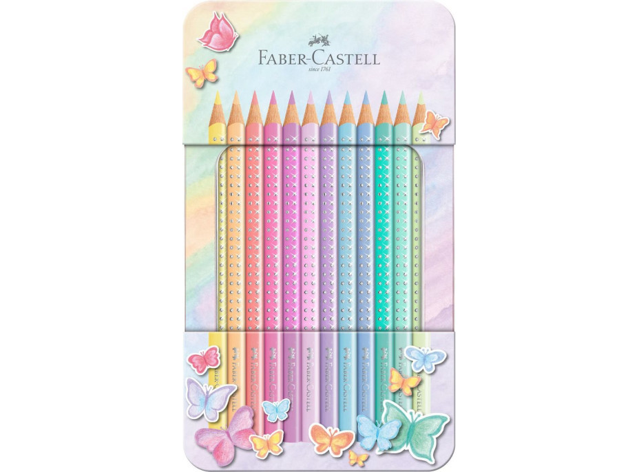 Faber-Castell Pastelky Sparkle v plechové krabičce - 12 barev