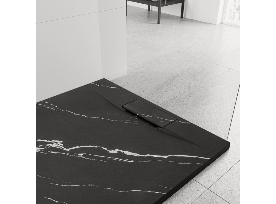 Sprchová SMC vanička REA Bazalt CARRARA BLACK 90x90 cm - imitace kamene - černá