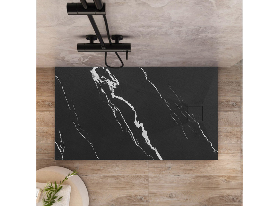 Sprchová SMC vanička REA MAGNUM CARRARA BLACK 80x100 cm - imitace kamene - černá