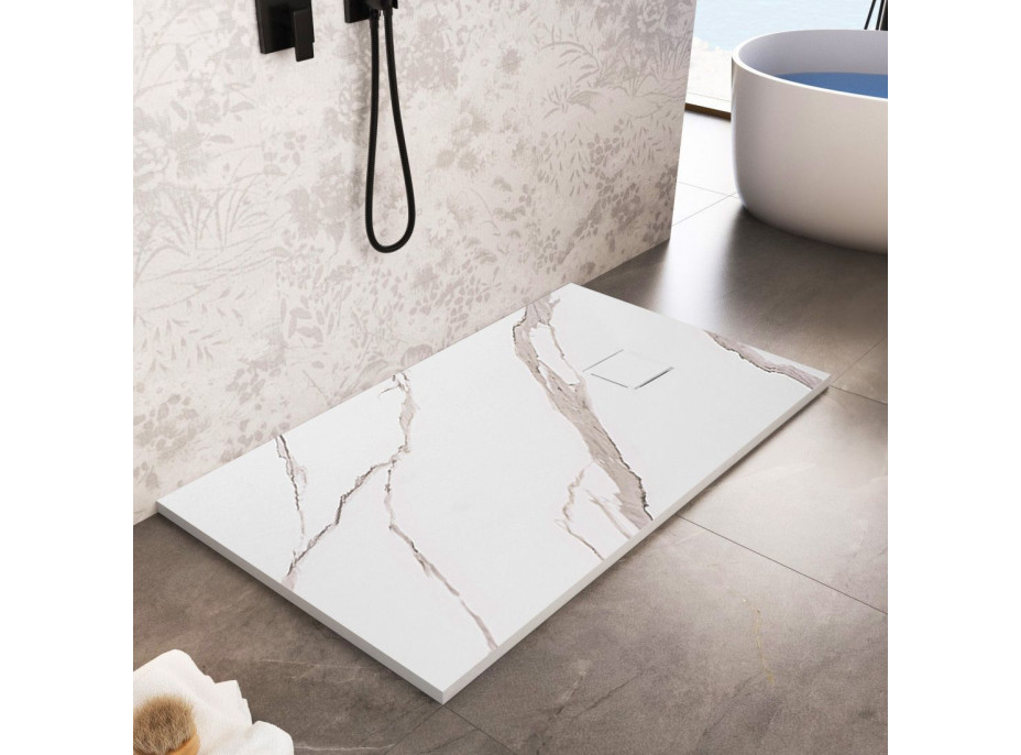 Sprchová SMC vanička REA MAGNUM CARRARA WHITE 90x120 cm - imitace kamene - bílá