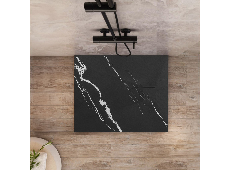 Sprchová SMC vanička REA MAGNUM CARRARA BLACK 90x90 cm - imitace kamene - černá