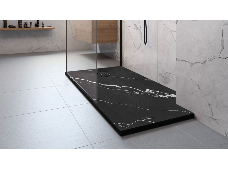 Sprchová SMC vanička REA MAGNUM CARRARA BLACK 90x120 cm - imitace kamene - černá