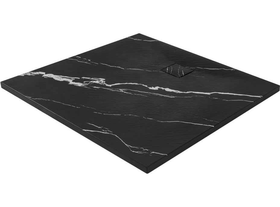 Sprchová SMC vanička REA MAGNUM CARRARA BLACK 90x90 cm - imitace kamene - černá