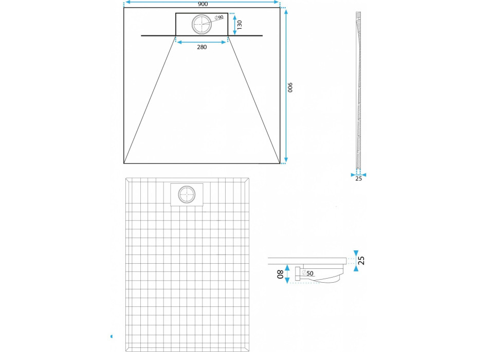 Sprchová SMC vanička REA BAZALT GREY 90x90 cm - imitace kamene - šedá