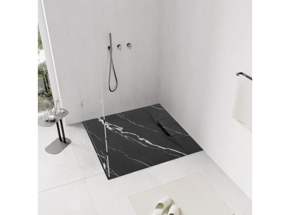 Sprchová SMC vanička REA Bazalt CARRARA BLACK 90x90 cm - imitace kamene - černá