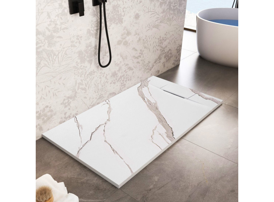 Sprchová SMC vanička REA Bazalt CARRARA WHITE 90x120 cm - imitace kamene - bílá