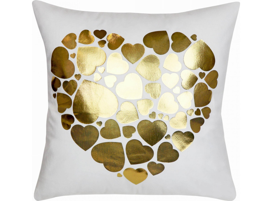 Povlak na polštář GOLD LOVE VELVET Hearts 40x40 cm - bílý/zlatý