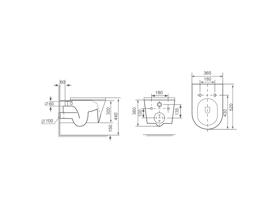 Sapho PACO závěsná WC mísa, Rimless, 36x53cm, černá mat PZ1012WRB