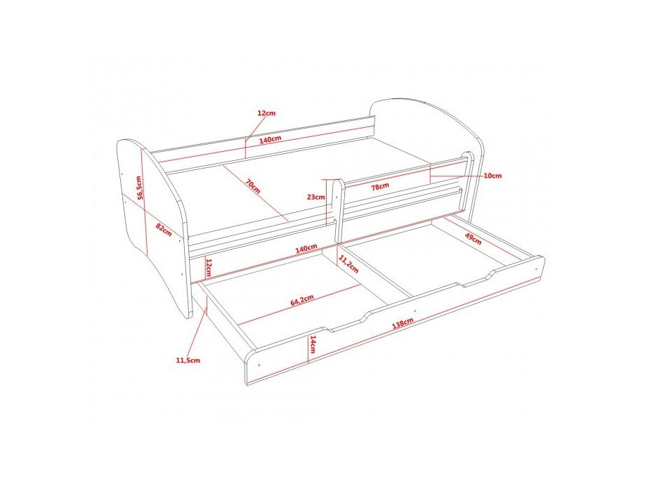 Dětská postel se šuplíkem a gravírováním 140x70 cm PEJSEK