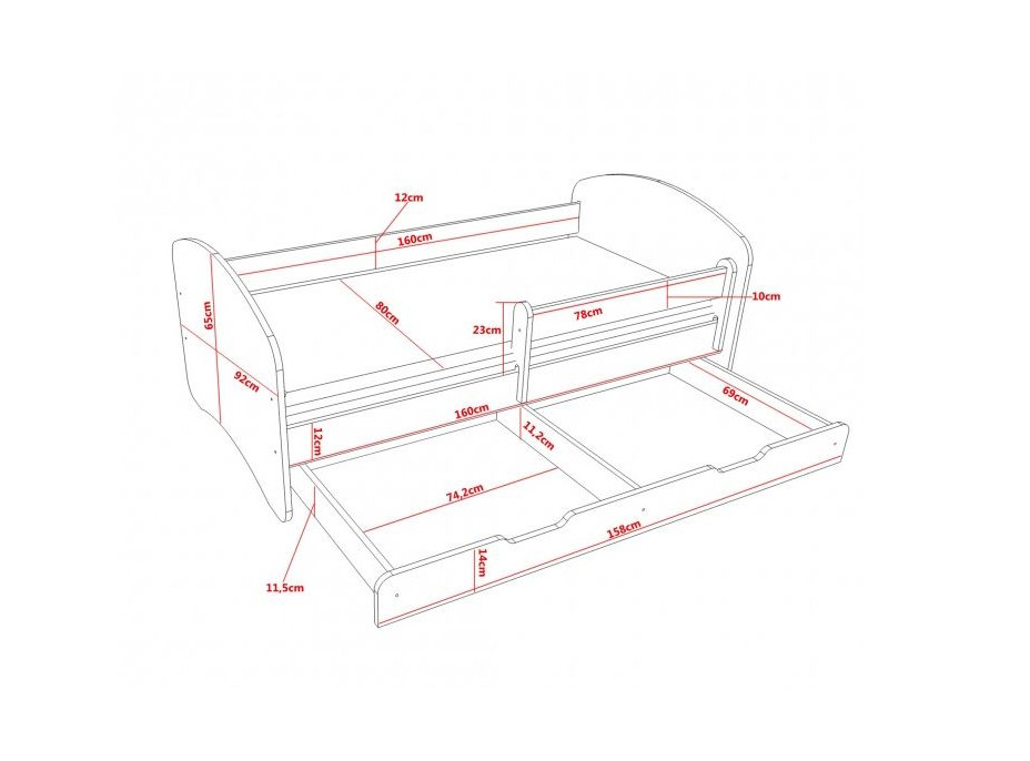 Dětská postel se šuplíkem a gravírováním 160x80 cm PEJSEK