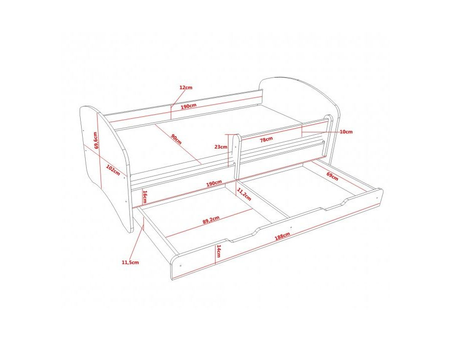 Dětská postel se šuplíkem a gravírováním 190x90 cm PEJSEK