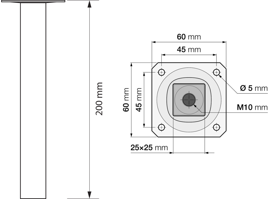 Nábytková nožička, výška 200mm, černá mat 30389