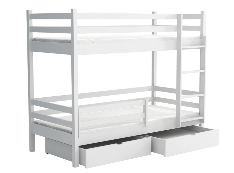 Dětská patrová postel z masivu borovice LEGEND PLUS se šuplíky - 200x90 cm - BÍLÁ