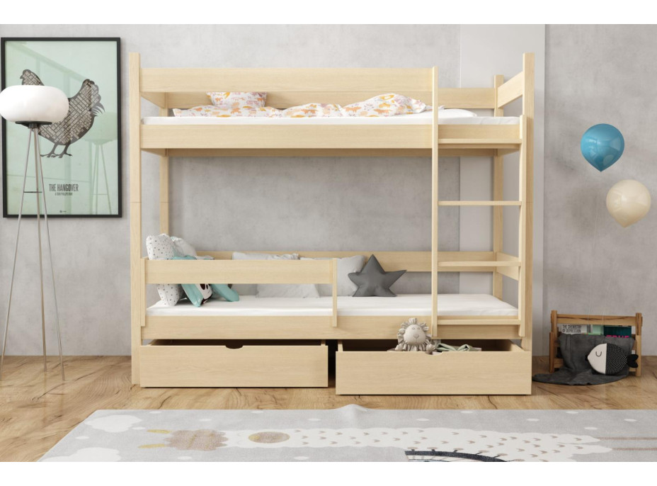 Dětská patrová postel z masivu borovice LEGEND se šuplíky - 200x90 cm - PŘÍRODNÍ BOROVICE