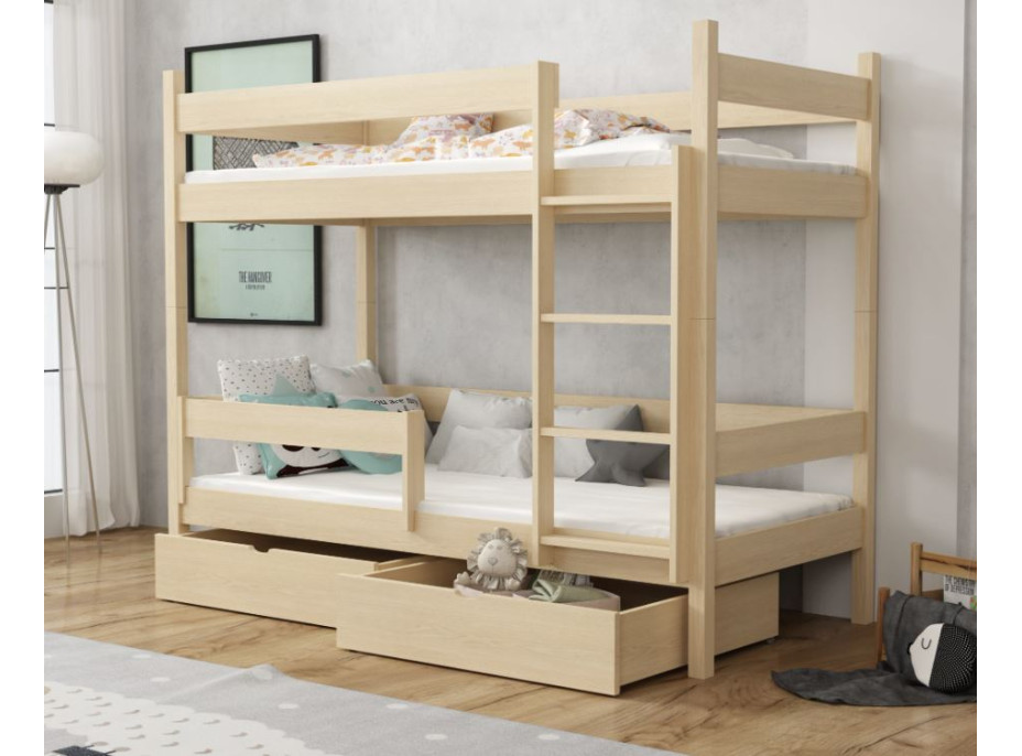 Dětská patrová postel z masivu borovice LEGEND se šuplíky - 200x90 cm - PŘÍRODNÍ BOROVICE