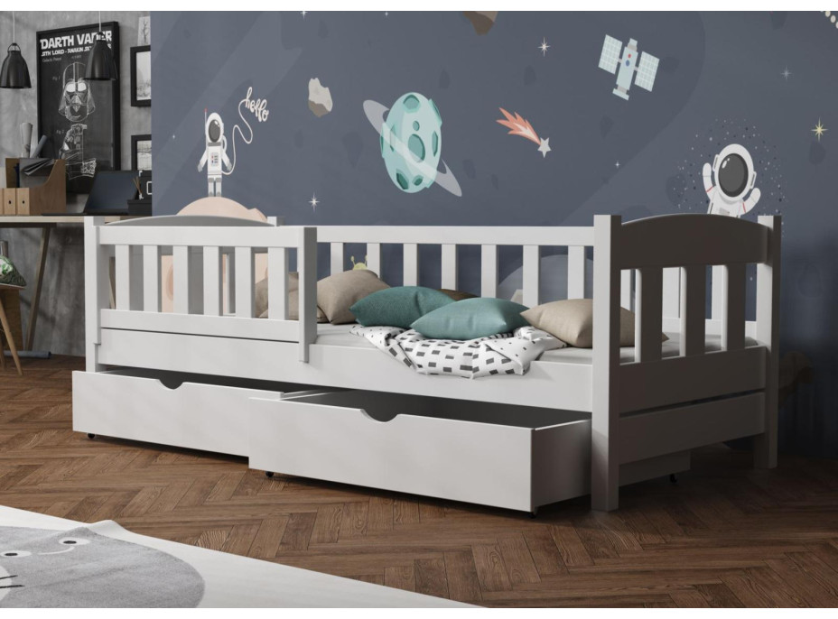 Dětská postel z masivu borovice BEN se šuplíky - 200x90 cm - BÍLÁ