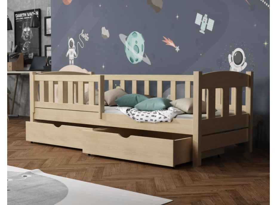 Dětská postel z masivu borovice BEN se šuplíky - 200x90 cm - PŘÍRODNÍ BOROVICE