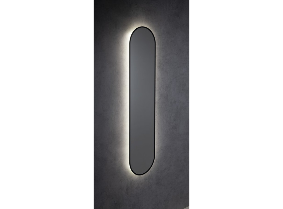 Sapho SHARON LONG oválné zrcadlo s LED podsvícením 35x150cm, černá mat 30595CI