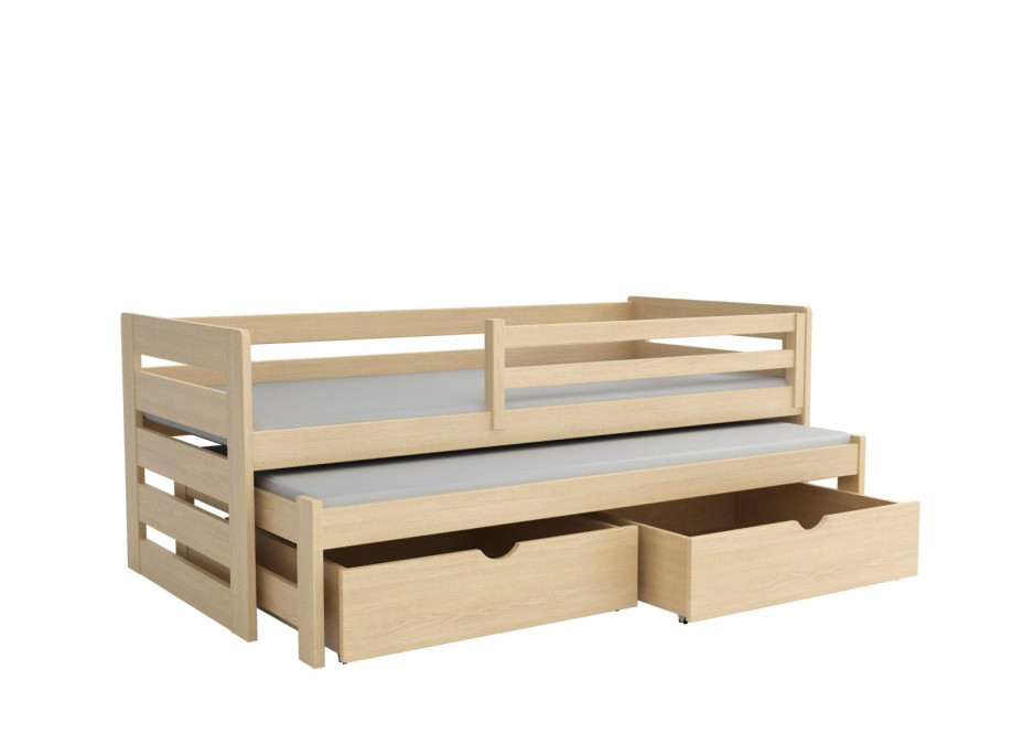 Dětská postel z masivu borovice JOLANA s přistýlkou a šuplíky - 200x90 cm - PŘÍRODNÍ BOROVICE