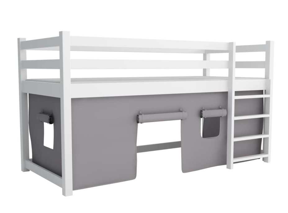 Dětská vyvýšená postel z masivu borovice PORTO - 200x90 cm - bílá