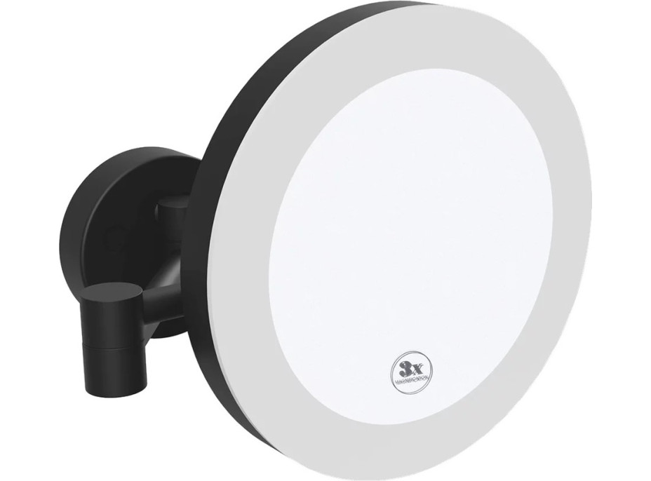 Sapho X-ROUND BLACK kosmetické zrcátko s LED osvětlením ø 200mm, kulaté, černá XR016B