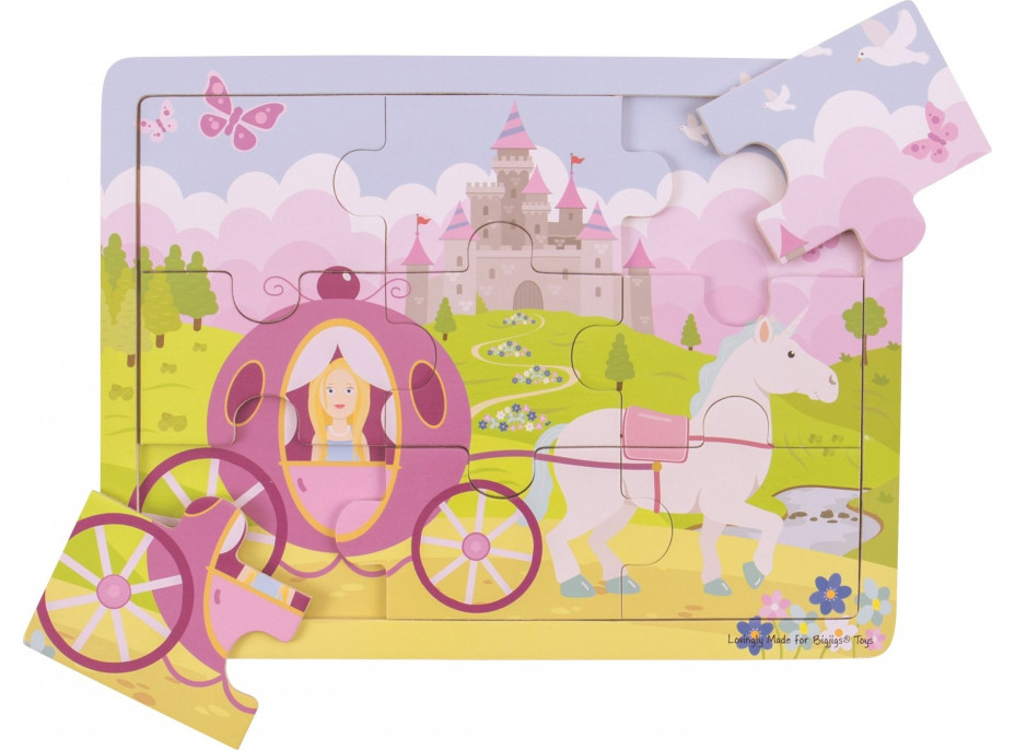 Bigjigs Toys Dřevěné puzzle princezna s kočárem