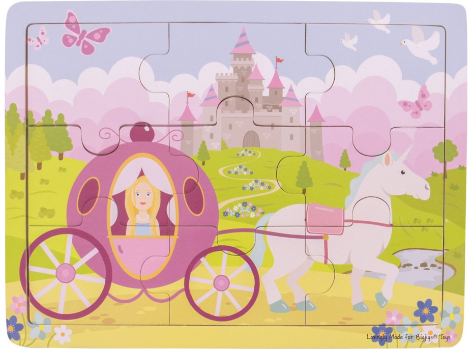 Bigjigs Toys Dřevěné puzzle princezna s kočárem