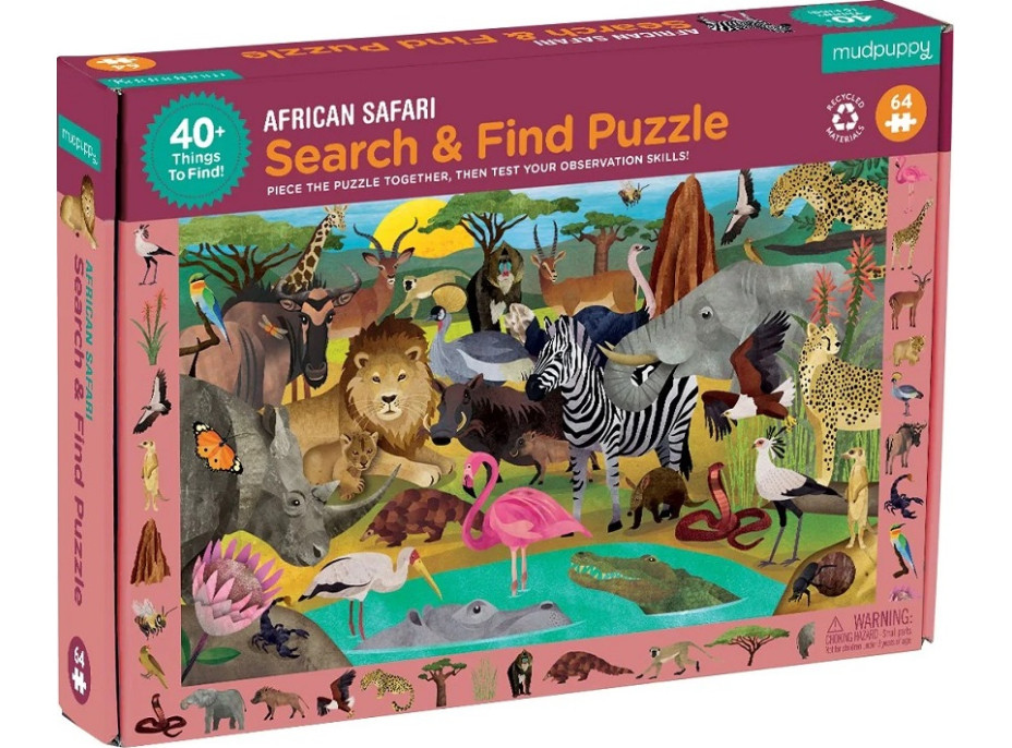 Mudpuppy Puzzle skládej a hledej Safari 64 dílů