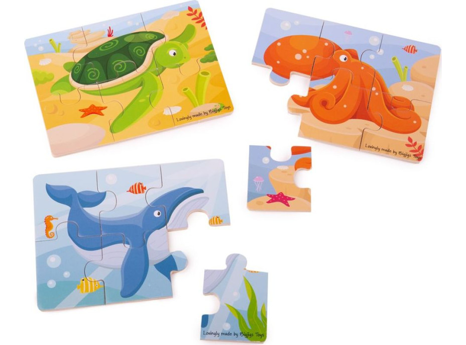 Bigjigs Toys Puzzle 3v1 mořská zvířátka