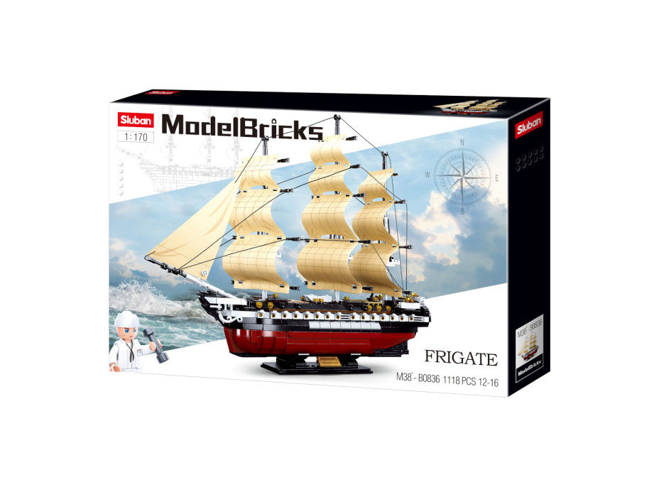 Sluban Model Bricks M38-B0836 Fregata USS Constitution plachetní válečná loď