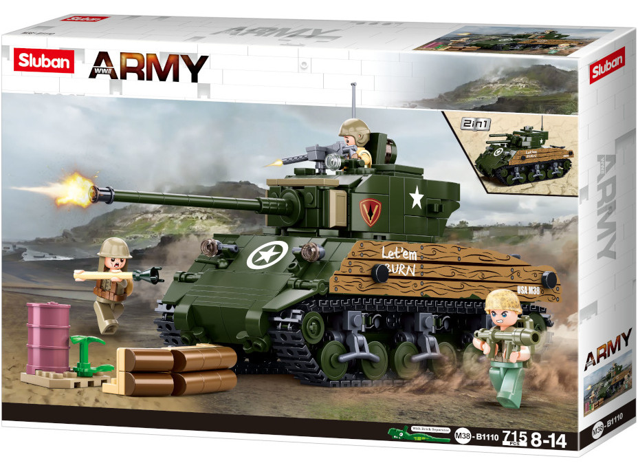 Sluban Army WW2 M38-B1110 Bitevní tank M4A3 Sherman